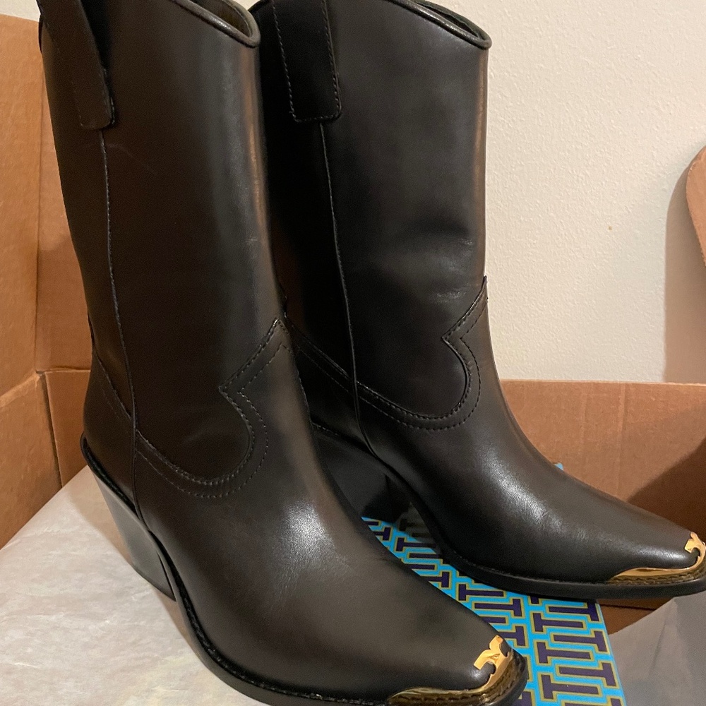 Tory Burch NIB Western Mid Black Leather Boots | 8M
